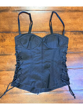 ALYSI Black Pinstripe Corset Top - Made in Italy - Size 6    RARE!